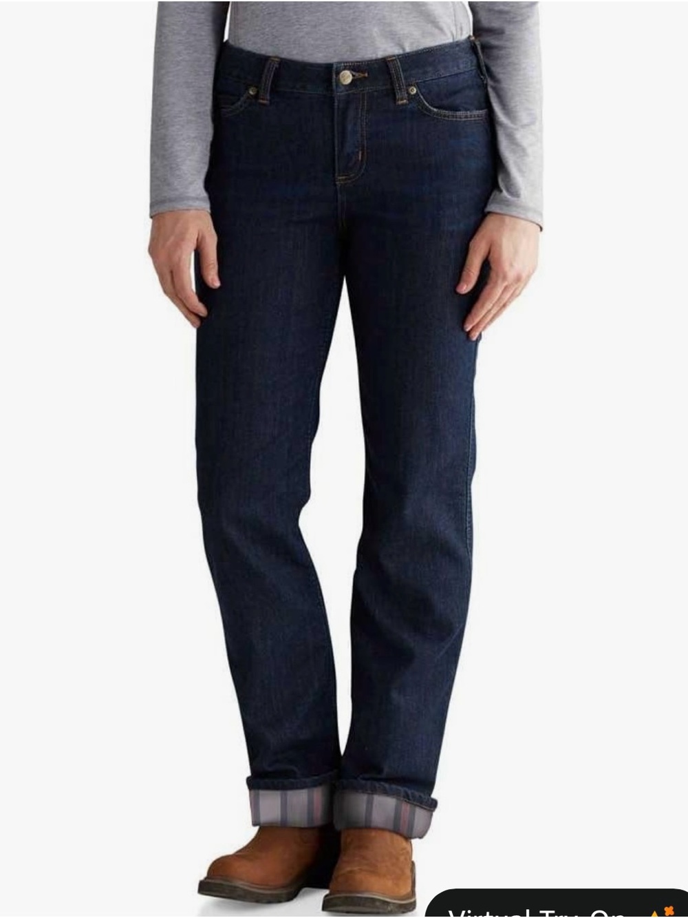 Carhartt Women’s Straight-Leg Flannel Lined Jeans - 6R Dark Indigo - Red/Black